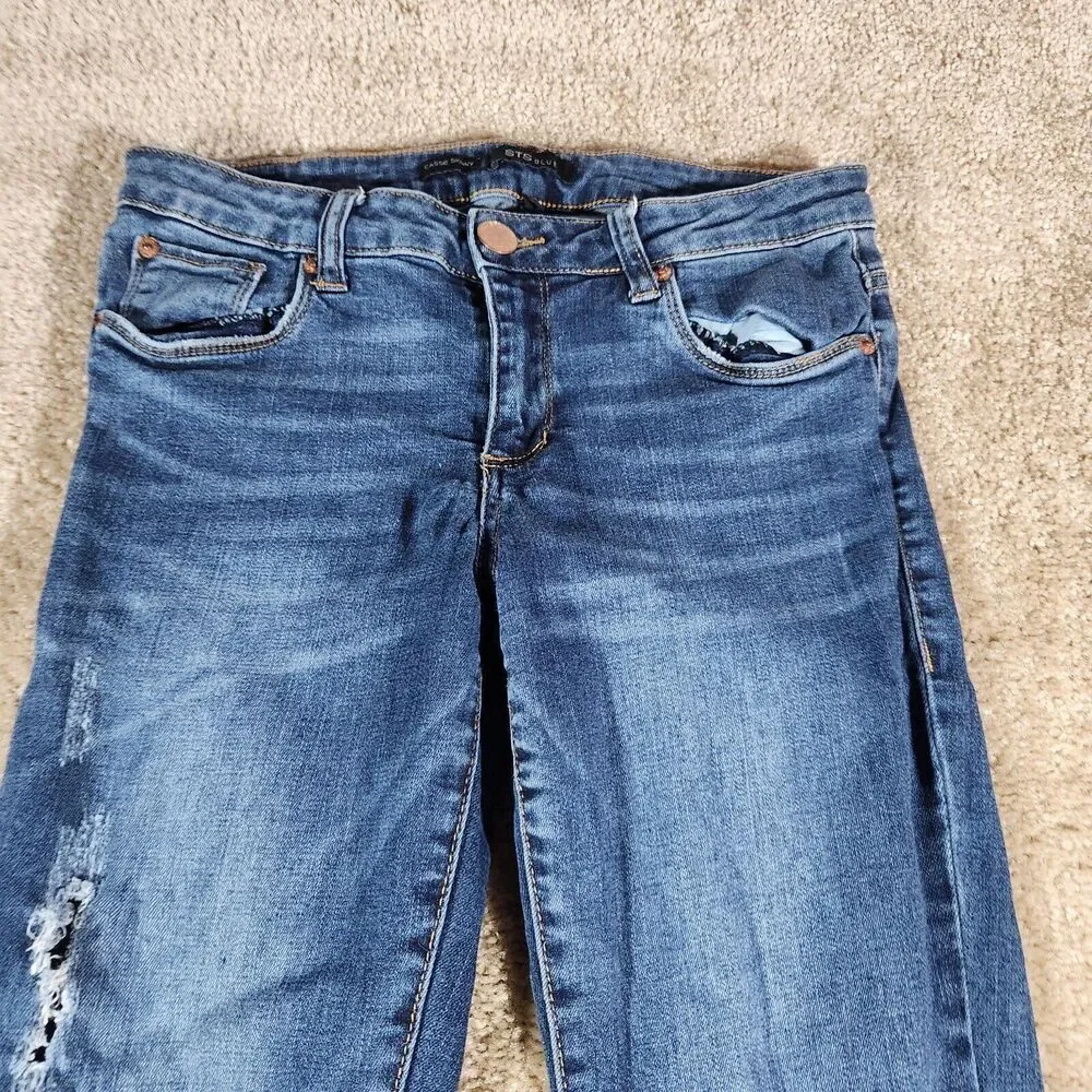 STS Blue Womens Blue Denim Distressed Cassie Skinny Jean Sz 28 Stretch Classic